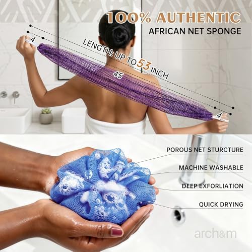 ARCH&M African Net Sponge Authentic, Shower Back Scrubber, Black, 2 Pack - Image 2