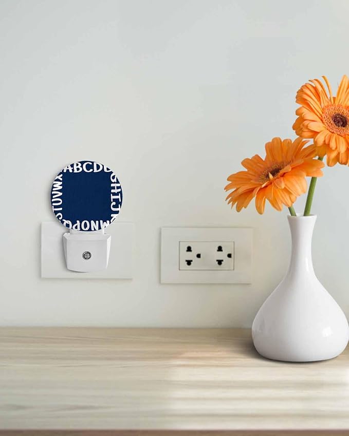 Night Lights Auto Sensor Alphabet Night Light Navy Blue Modern Minimalist Letter Round Lamp Plug-in LED Nightlights Dusk to Dawn for Living Room Bedroom Bathroom Hallway Wall Decor
