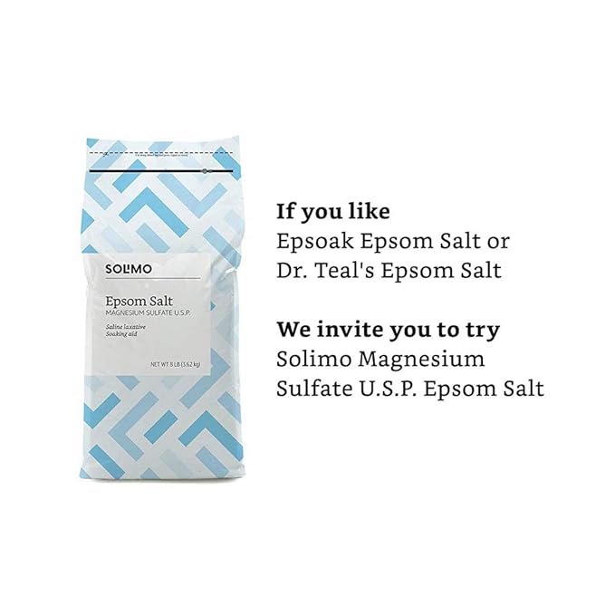 Amazon Brand - Solimo Epsom Salt Soak, Magnesium Sulfate USP, Relaxing Bath Soaking Aid, Unscented, 8 Pound, Pack of 3, Resealable Bags