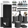 Clara Clark Coal Black Bathroom Set - Bathroom Sets with Shower Curtain and Rugs, 26PC Bathroom Accessory Set, Shower Curtain Set with Adhesive Corner Shower Caddy Hanging & Soap Dispenser by ClaraClark