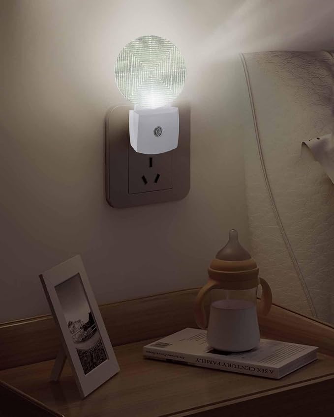 Night Lights Auto Sensor Sage Green Aesthetic Night Light Lines Perspective Box Round Lamp Plug-in LED Nightlights Dusk to Dawn for Living Room Bedroom Bathroom Hallway Wall Decor