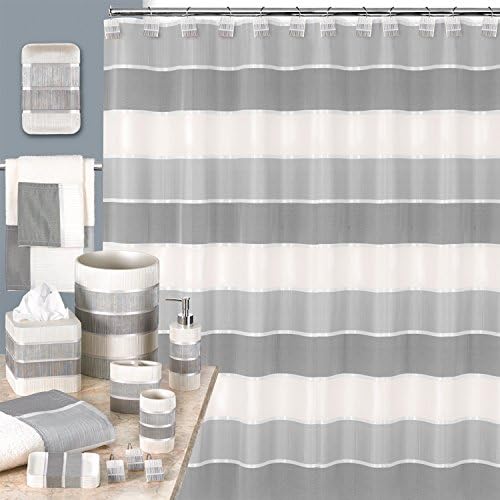 Zahari Home 13pc Modern Line Shower Curtain Set - Gray Luxury Contemporary Shower Curtains with Unique Design & 12 Hooks - Image 7