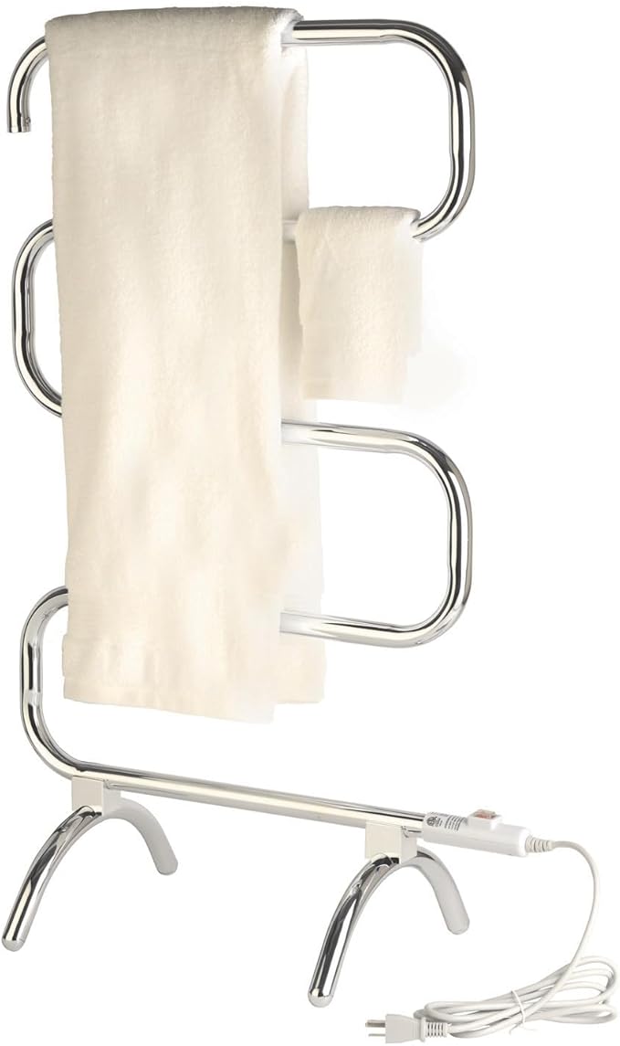 Warmrails Classic Towel Warmer - Free-Standing or Wall Mounted Towel Warmer Rack for Drying Towels and Garments - 37.5-Inch Chrome Finish Frame with 4 Bars - Model HCC