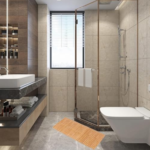 Bath Mat Bathroom Runner Long Large Rugs Floor Wood Shower Bathtub Waterproof Non Slip Accessories 16x34 Inch Easy to Clean, Natural, 1 pc - Image 7