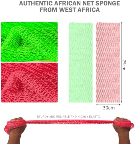 UJFQBH African Net Sponge Authentic, A Soft Yet Powerful Exfoliating Body Scrubber, Dries Quickly, and Gradually Transforms Rough Skin into Smooth 3 Pieces Rose red, Yellow, Green - Image 2