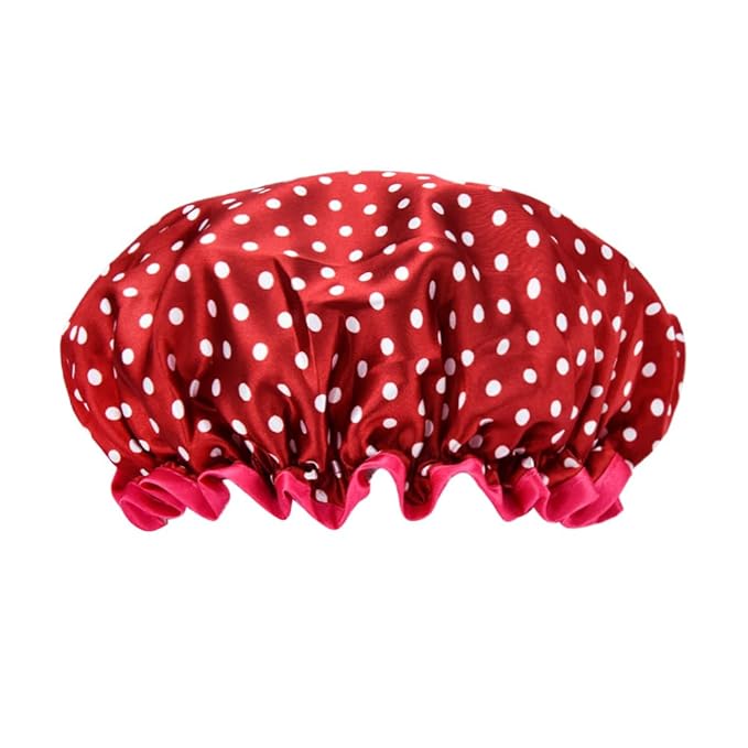 Christmas Red Polka Dot Shower Cap for Women Girls Vintage Polka Dot Shower Caps for Briads Womens Reusable Bathing Caps for Women Double Layer Waterproof Washable Bathing Cap for Thick Thin Hair