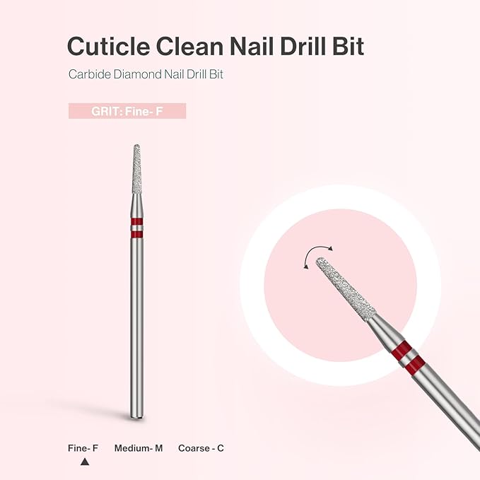 MelodySusie 1.8mm Round Tapered Cuticle Clean Nail Drill Bit 3/32'', Professional Safety Carbide Diamond Under Nail Cleaner for Cuticle Dead Skin Nail Prepare, Beginners Bits, Series Bit-S, Fine
