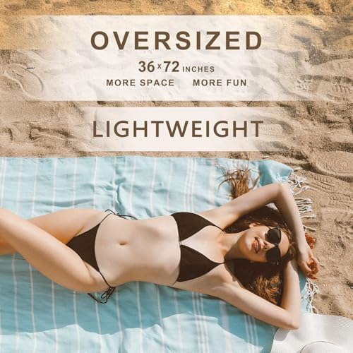 Turkish Beach Pool Towel with Elastic Band Oversized Sand Free Quick Dry Sandproof Cute Compact Lightweighter Thin Extra Large Xl Big Adult Clearance Resistant Travel Essentials Accessories Must Haves - Image 2