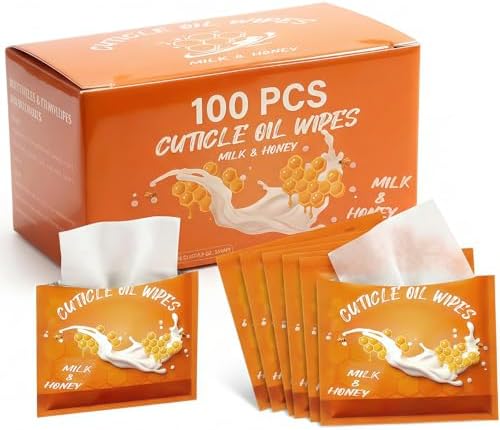 NovaCharm 100 Pcs Mini Cuticle Oil Wipes Milk & Honey, Nail Honey Nail Oil Towelettes, Individually Wrapped Bulk Cuticle Oil for Nails for Manicure Pedicure, Easy to Use by Unknown