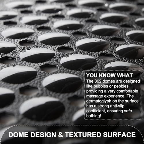 TEESHLY Bath Tub and Shower Mats, Non Slip 40 x 16 Inch Extra Long Bathtub Mat, Machine Washable Bathmat with Drain Holes, Suction Cups for Bathroom Floor, Black - Image 2