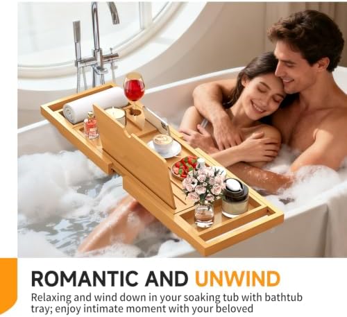 Bathtub Tray Caddy Fits Most Tubs Adjustable 23-34'' Beige - Image 4