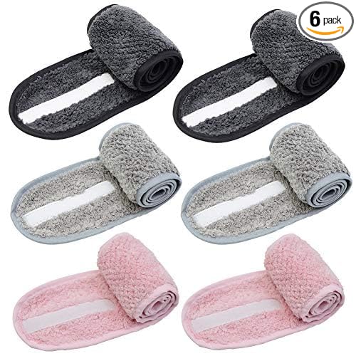 Simnice 6 Pieces Spa Facial Headbands Adjustable Head Wraps for women,Makeup Shower Bath Facial Wraps Sports Headband Terry Cloth Adjustable Stretch Towel with Magic Tape