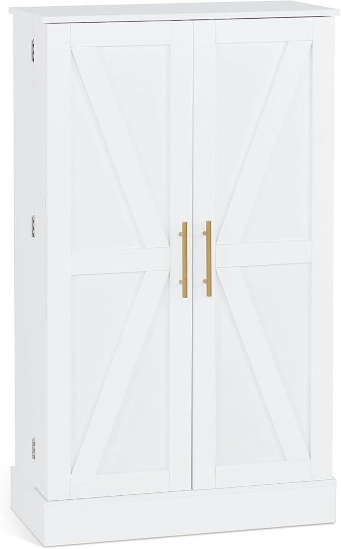 BarberPub Storage Cabinet, Multi-Functional Beauty Salon Organizer with Hinged Door, Adjustable Shelves, for Spa, 15"(L) x 15"(W) x 38.4"(H) 2024 (White)