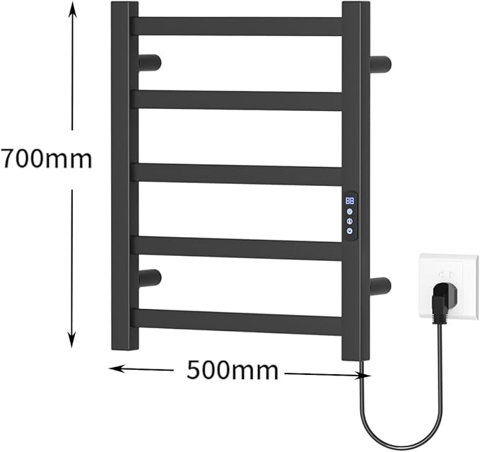 Towel Warmer Black Heated Towel Rack for Bathroom Wall Mounted,5 Bars Electric Wall Mounted Heated Towel Racks for Bathroom,Timer & Temperature Multi-Level Adjustments