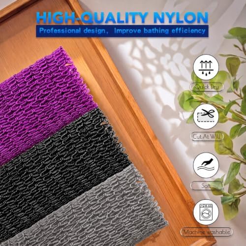 UJFQBH African Net Sponge Authentic 3 Pack, the Gentle Exfoliating Body Scrubber that Unclogs Pores, Reaches Your Back, Dries Fast, and Leaves Skin Smooth Day After Day（Purple, Black, Gray） - Image 4