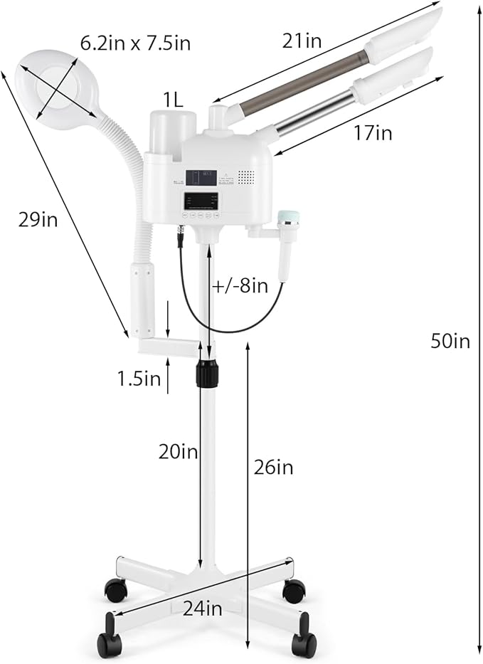 Professional 4-in-1 Facial Steamer with Hot and Cold Nozzles and 5X LED Magnifying Lamp and Ultrasonic Equipment—Ideal for Estheticians and Beauty Professionals, for Use at Home or in the Salon