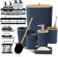 Clara Clark Bathroom Set - Navy Blue Bathroom Accessories Set, 6PC Bathroom Accessory Set, Bathroom Sets with Adhesive Corner Shower Caddy Hanging, Toilet Brush, Trash Can & Soap Dispenser by ClaraClark