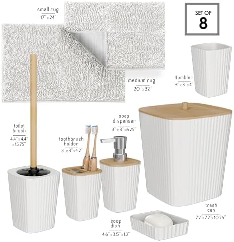 Clara Clark Bathroom Set - White Bathroom Accessories Set, 6PC Bathroom Accessory Set, Bathroom Sets with Bathroom Rugs, Toilet Brush, Trash Can & Soap Dispenser - Image 2