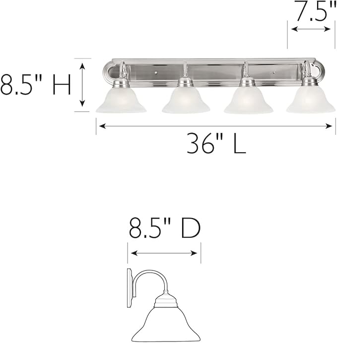 Design House 519215 Millbridge Vanity Light Dimmable with Frosted Glass for Above Bathroom Mirror, Satin Nickel, 4-Light