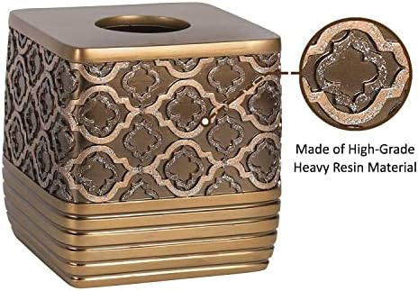 Zahari Home 2pc Spindle Modern Bath Accessories Set Waste Basket & Tissue Box Modern Classic Contemporary Decorative Beautiful Designs Bathroom Decor Set for Home Gold Complete Bathroom Sets - Image 6