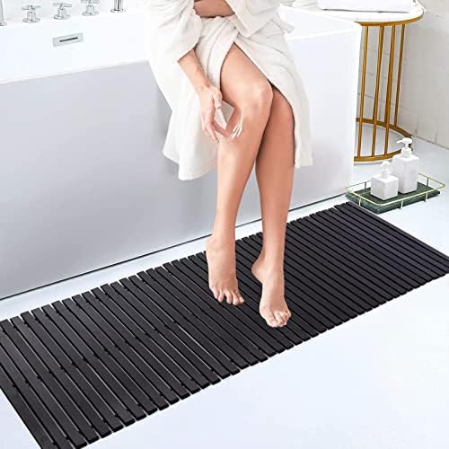 Bath Mat Bathroom Runner Long Large Rugs Floor Wood Shower Bathtub Waterproof Non Slip Accessories 16x48 Inch Easy to Clean, Black, 1 pc - Image 5