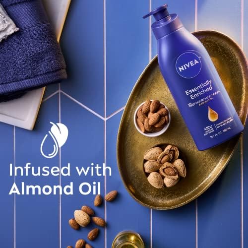 NIVEA Essentially Enriched Body Lotion for Very Dry Skin with Hyaluronic Acid, Almond Oil and Deep Nourishing Serum, 72-Hour Body Moisturizer, 16.9 Fl Oz Pump Bottle (Pack of 2) - Image 7
