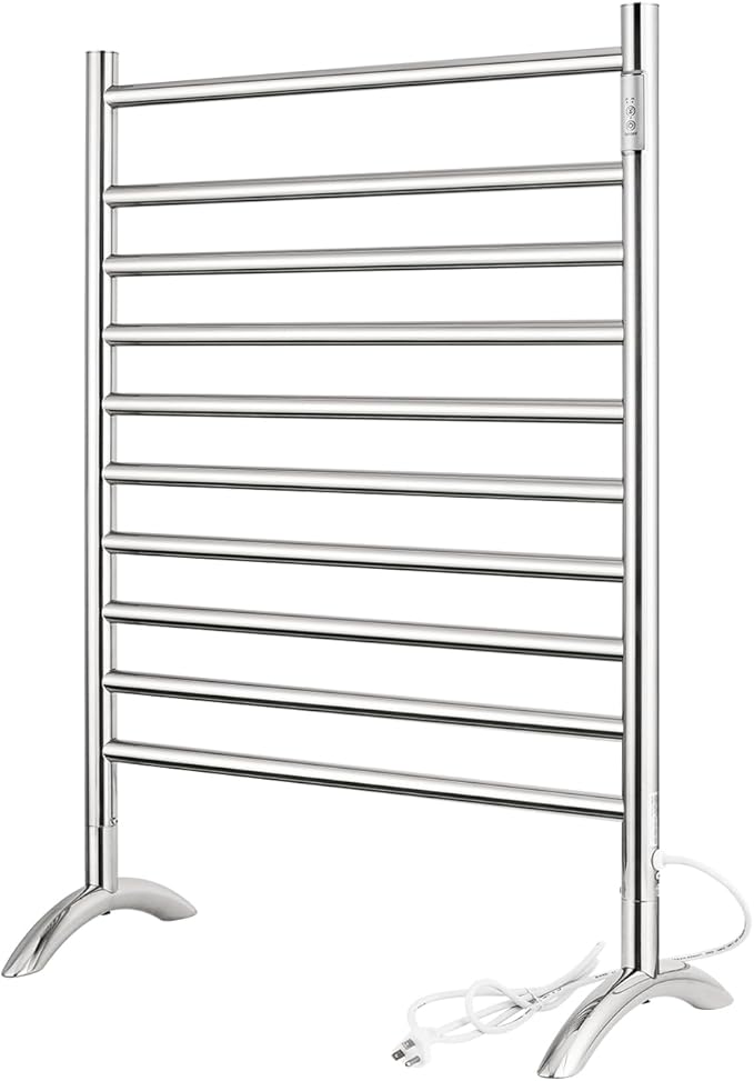 Freestanding Towel Warmer 10 Bars Plug-in Option 3 Working Modes Mirror Polished Stainless Steel 24" W 34" H