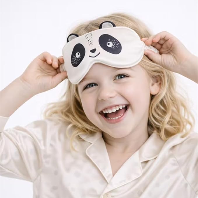 Orose Kids Silk Sleep Mask Cute Adjustable Original Design for Boys & Girls, Double-Sided Mulberry Silk, Cartoon Pattern, Toddler Eye Mask (Panda)