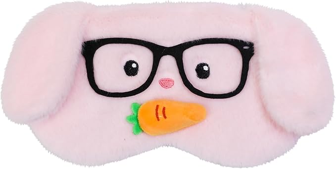 PERFECTSIGHT Sleep Eye Masks, Cute Plush Sleep Eye Cover Lightweight Adjustable Eyeshade Faux Fur Mask Cover for Women Men Kids Sleep Travel Nap, Glasses Bunny