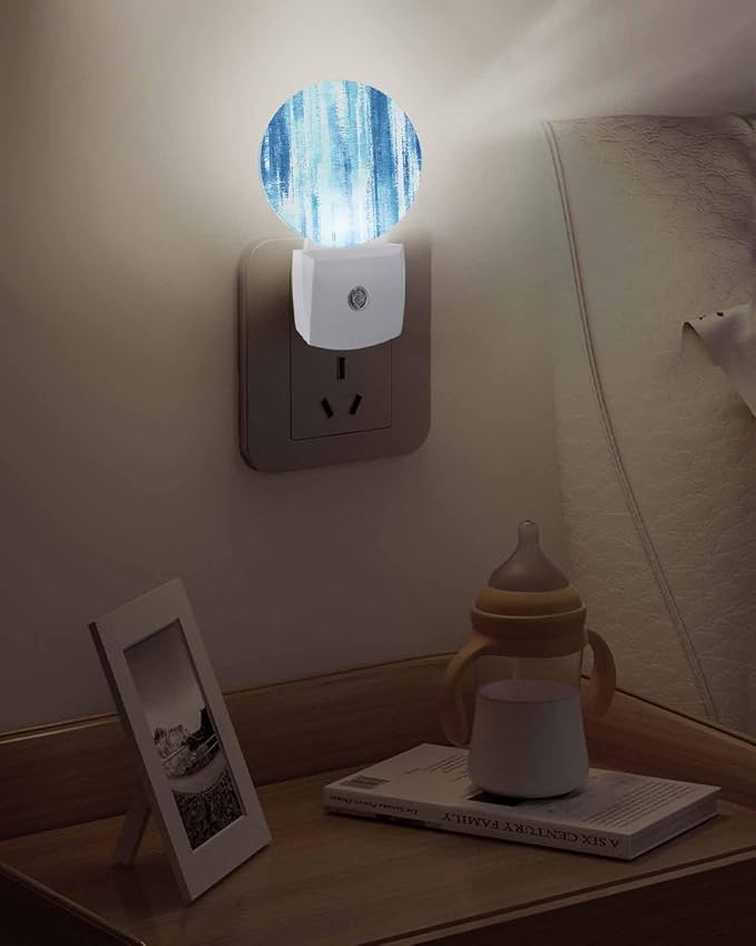 Night Lights Auto Sensor Abstract Graffiti Night Light Blue Art Painting Round Lamp Plug-in LED Nightlights Dusk to Dawn for Living Room Bedroom Bathroom Hallway Wall Decor