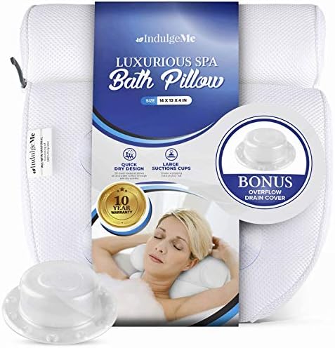 IndulgeMe Luxury Bath Pillow for Tub - Non-Slip Head, Back, Shoulder and Neck Support, Bathtub Spa Pillow with Extra Large Suction Cups, Fits All Bathtub, Hot Tub, Jacuzzi Spas by IndulgeMe