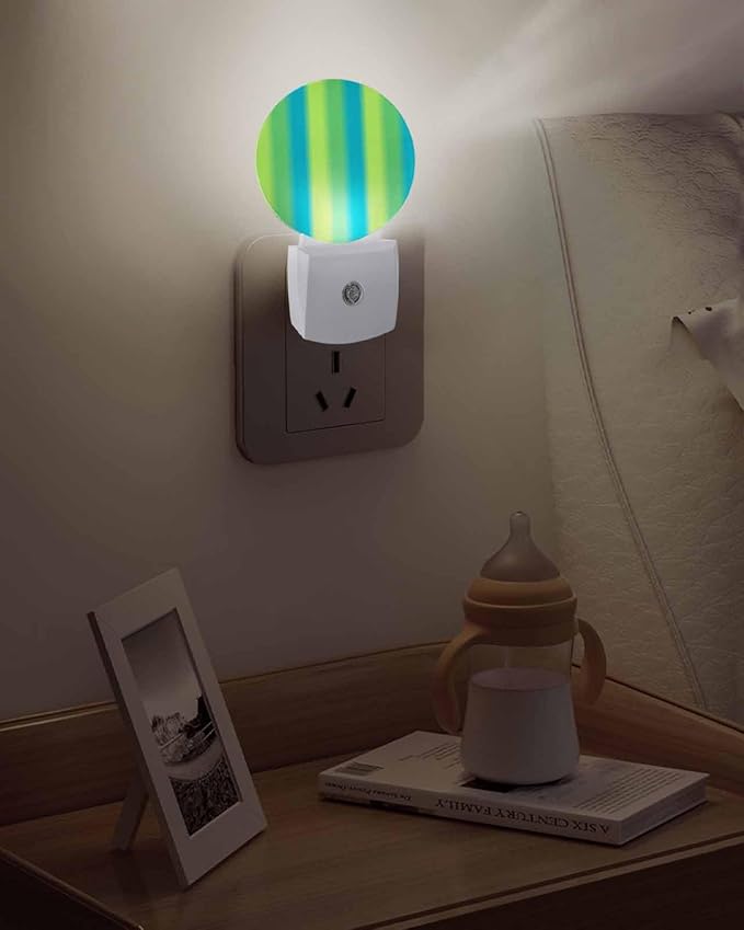 Night Lights Auto Sensor Sage Green Blue Night Light Gradient Color Stripe Round Lamp Plug-in LED Nightlights Dusk to Dawn for Living Room Bedroom Bathroom Hallway Wall Decor