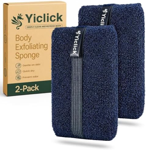 Exfoliating Body Scrubber & Shower Exfoliator – Mens Body Scrubber & Womens Sponge, Exfoliating Washcloth with Handle, Dead Skin Remover Loofah for Men (2 Pack) by YiclickCreateBeautyforLife