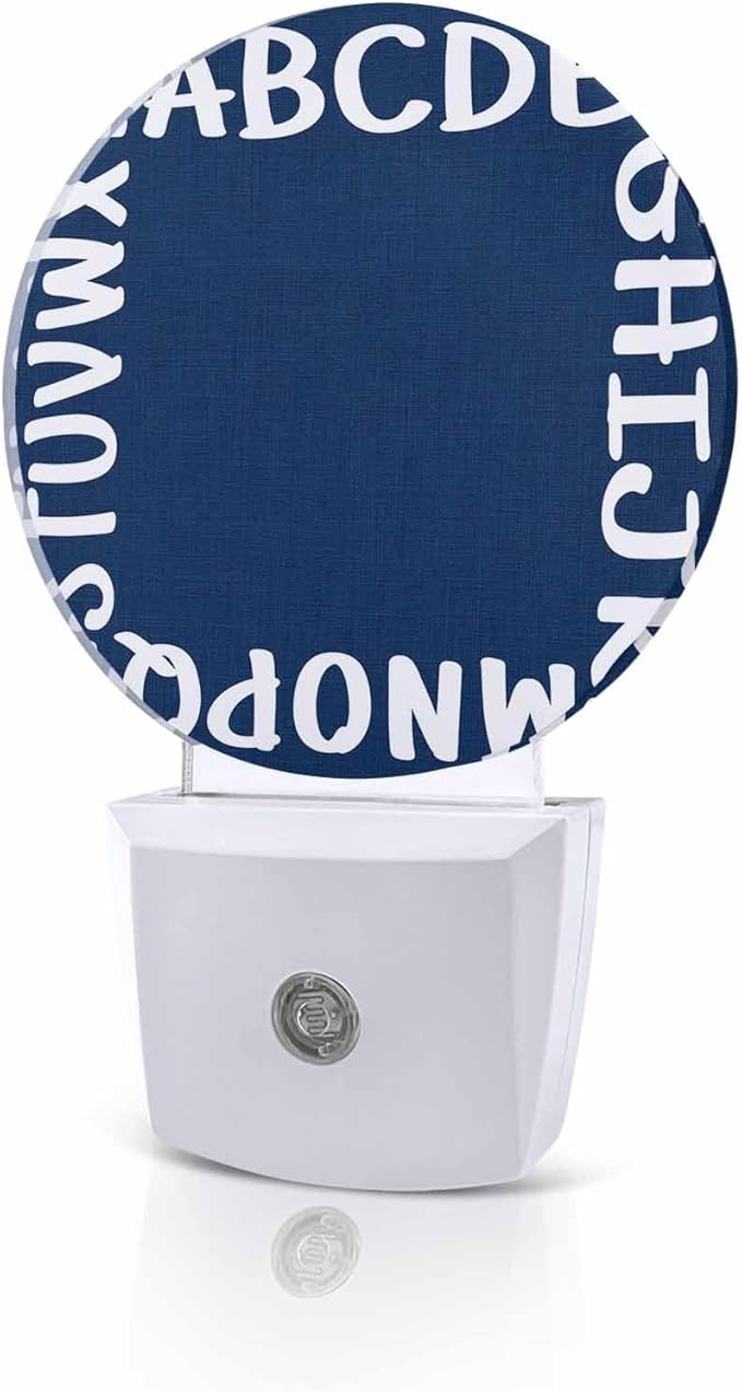 Night Lights Auto Sensor Alphabet Night Light Navy Blue Modern Minimalist Letter Round Lamp Plug-in LED Nightlights Dusk to Dawn for Living Room Bedroom Bathroom Hallway Wall Decor