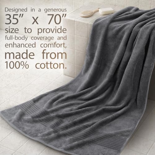 Cotton Paradise 100% Cotton Turkish Towel Set, Soft Absorbent Quick Dry, 2 Piece 35x70 Bath Sheet Set, Dark Gray - Image 2