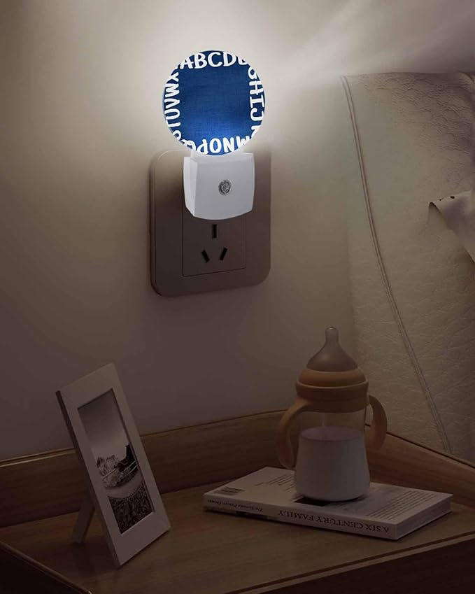 Night Lights Auto Sensor Alphabet Night Light Navy Blue Modern Minimalist Letter Round Lamp Plug-in LED Nightlights Dusk to Dawn for Living Room Bedroom Bathroom Hallway Wall Decor
