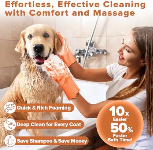 Augwind 6PCS Grooming & Bath Supplies for Dogs, Cats | Dog Washing Gloves | Dog Bath Brush | Dog Shower Brush | Pet Grooming Gloves | Dog Grooming kit | Pet Supplies for Showerhead & Sprayer (Orange) - Image 2