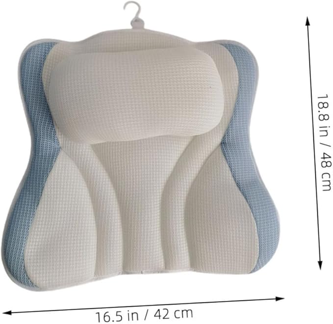 Bath Pillow for Tub with Suction Cups, Mesh Bath Neck Pillow 48x42x10cm, Non-Slip Breathable Spa Headrest for Relaxing Bathing Experience
