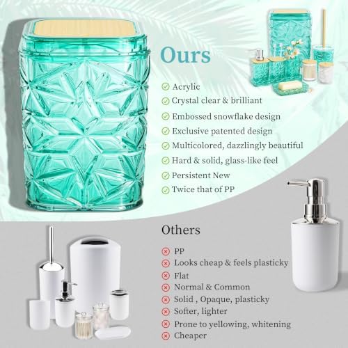 Bathroom Accessory Set, 9-Piece Teal Bathroom Set with Trash Can, Toilet Brush, Soap Dispenser, Soap Dish, Toothbrush Holder, Tumbler, Q-tip Holders & Tray, for Hotel/Apartment, Housewarming Gift - Image 7