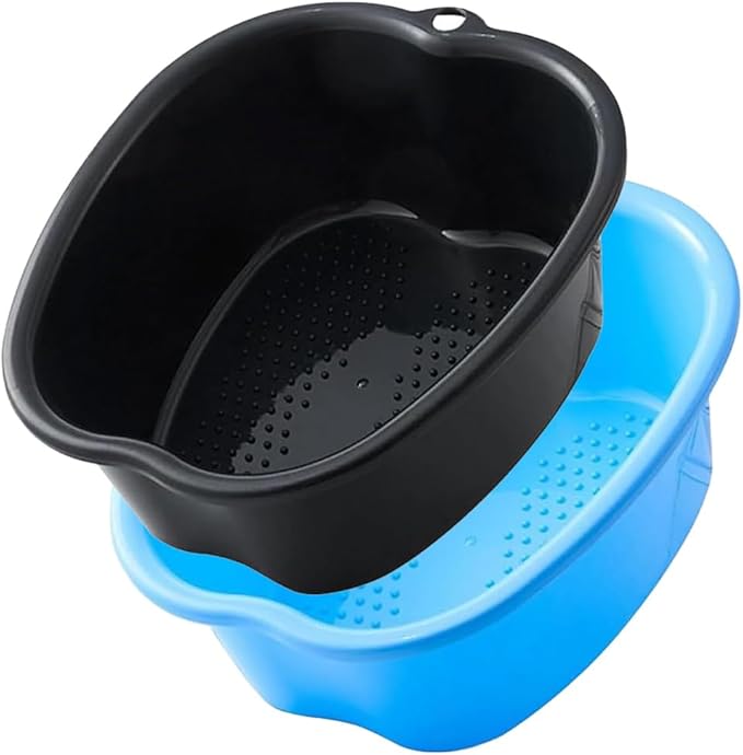 Foot Soaking Tub Sturdy Soaking Feet Bucket Large Size Foot Basin Thickened Massager Tub with Raised Massage Nodes Exfoliation Callus Pedicure Foots Spa Bath Bucket (2 PCS Black + Blue)