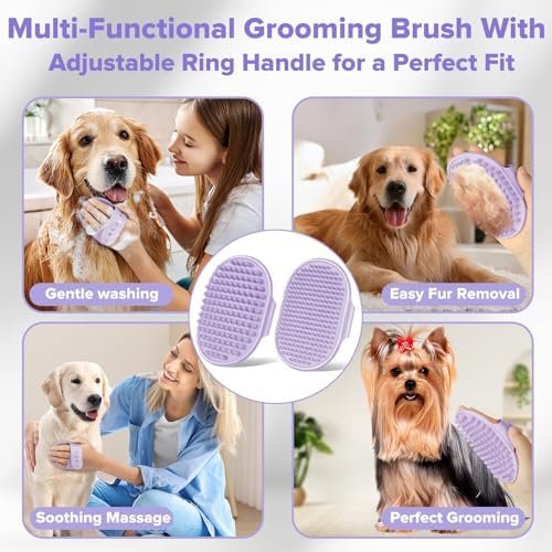 Augwind 6PCS Grooming & Bath Supplies for Dogs, Cats | Dog Washing Gloves | Dog Bath Brush | Dog Shower Brush | Pet Grooming Gloves | Dog Grooming kit | Pet Supplies for Showerhead & Sprayer (Purple) - Image 5