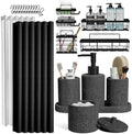 Clara Clark Bathroom Set - Coal Black Bathroom Accessories Set, 24PC Bathroom Accessory Set, Bathroom Sets with Shower Curtain Set, Adhesive Corner Shower Caddy Hanging & Soap Dispenser by ClaraClark