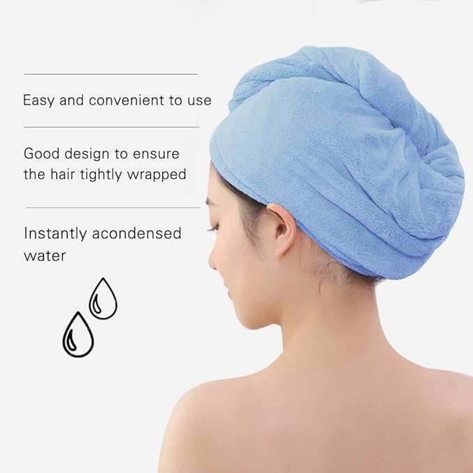 Microfiber Hair Drying Towel Wrap for Women, Hair Turbans Towel for Wet Hair,turbie Twist Hair Towels(The Color of the Picture is for Reference only) (Blue,Blue)