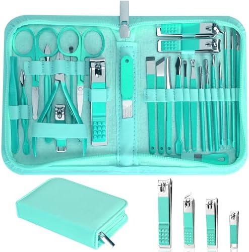 26Pcs Manicure Nail Clipper Set for Women Gift, Turquoise Case by LUCK+AROUND
