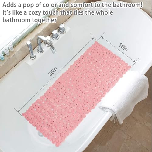 Pebble Shower Mat for Bathtub Non Slip Mat 35"X16" with Suction Cups,Pink - Image 6