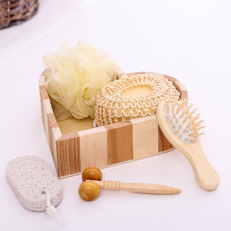 5Pcs Bath Shower Set in Heart Wooden Trinket Box Hair Brush for Women,Birthday Gifts,Bath & Shower Spa Basket Gift Set for Women for Body Back Legs and Foot,Gift for Mom - Image 4