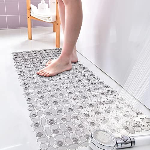 SONGZIMING Bathtub Mat Non Slip Pebble Bath Shower Mat 35"X16", Clear Grey - Image 7