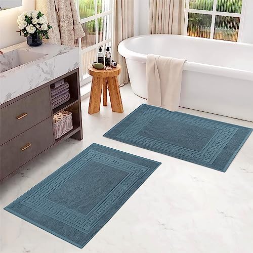 Superior Heavyweight Cotton Bath Mats, 2-Piece Rugs For Bathroom Accessories, Washable Rug For Shower, Toilet, Modern Decor, No Backing, Luxury Hotel And Spa Quality, Set of 2, 22" x 35", Sapphire - Image 2