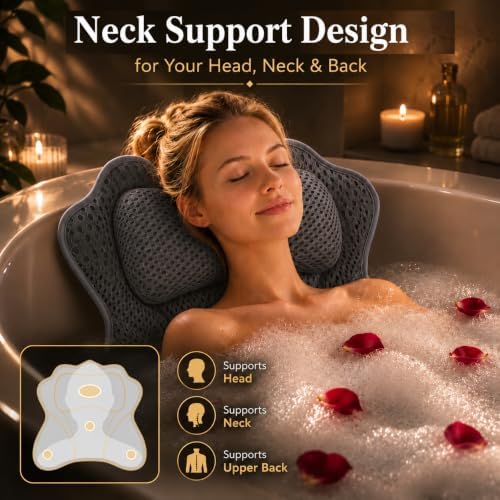 Luxe Bath Pillow for Tub Quick-Dry 4D Mesh,Head, Neck & Back Support (Gray) - Image 4
