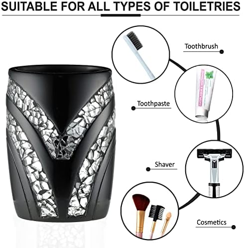 Zahari Home 4pc Sinatra Stylish Bathroom Accessories Set Black Soap Dispenser/Lotion Pump, Tumbler, Tooth Brush Holder and Soap Dish Modern Luxury Decor Bling Mosaic Glass Black Bathroom Accessories - Image 5